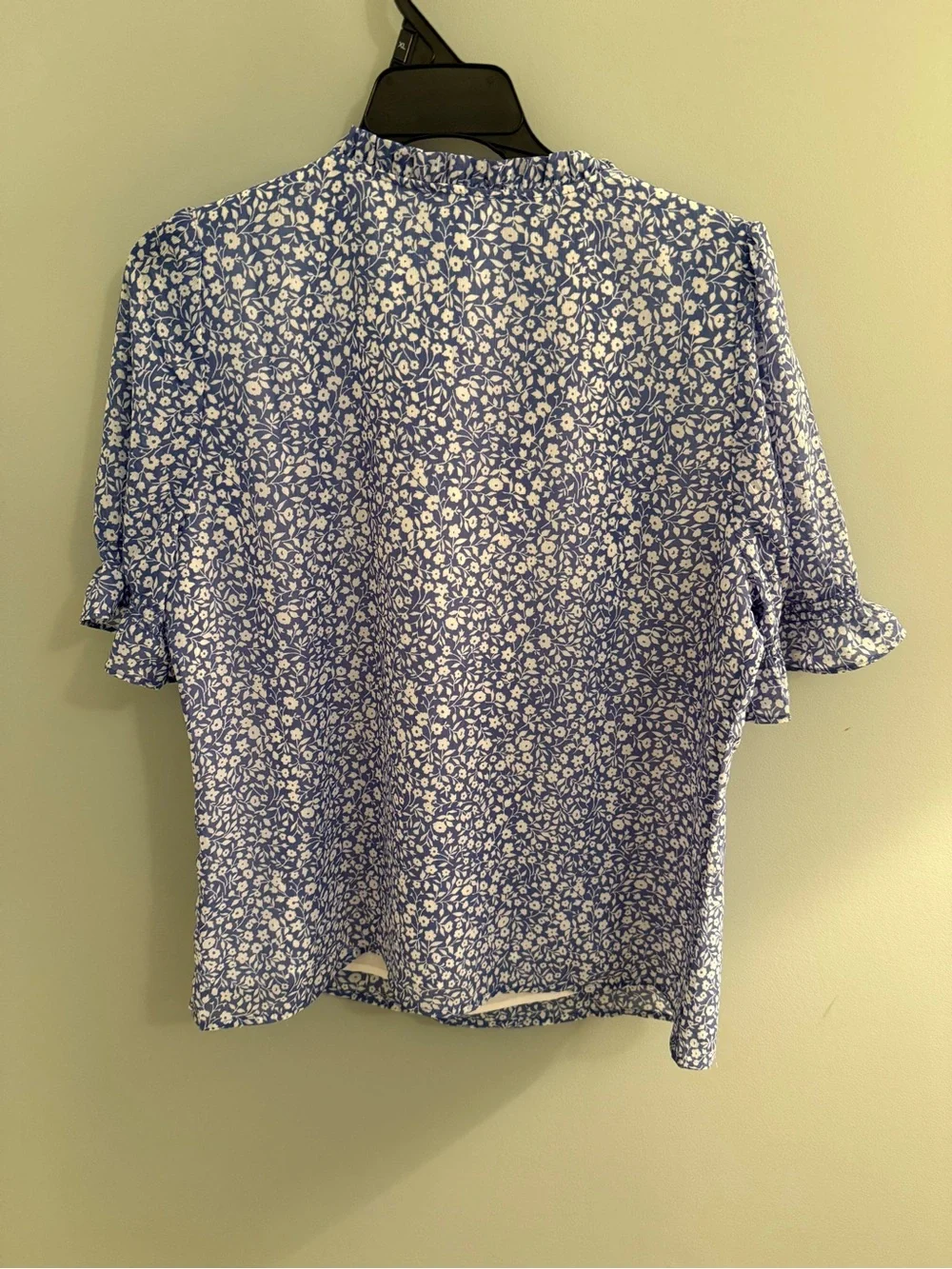 J. Crew Liberty London Luxury fabric Blue and White Floral Ruffle Sleeve Blouse